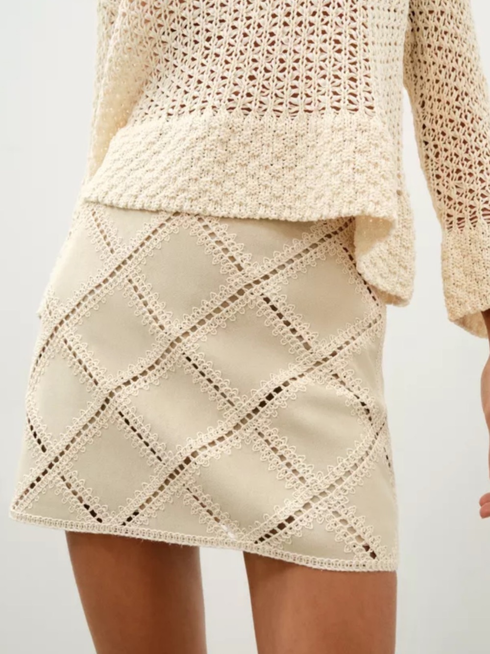 Zara Cream Crochet Diamond Mini Skirt - Picture 2 of 9